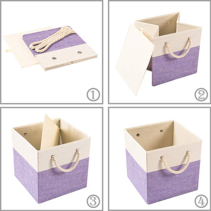 Prandom Foldable Cube Storage Bins 28x28x28cm [4-Pack] Fabric Linen Storage Baskets Cubes Drawer with Cotton Handles Organizer for Shelves Closet