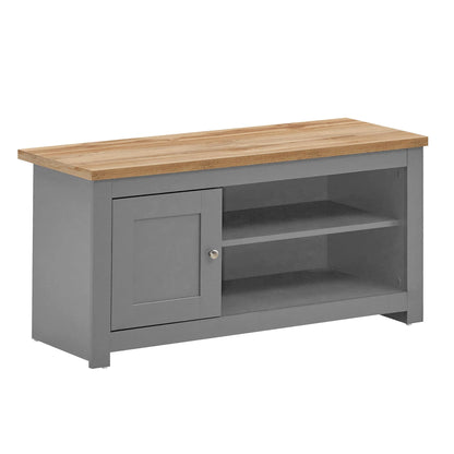 Timber Art Design UK TV Unit Cabinet Storage Stand With 2 Open Shelves Media Devices Modern Furniture Living Room, Light Grey - 50 x 99 x 40 cm