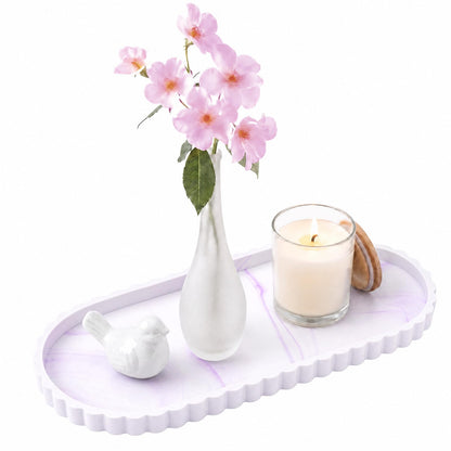 Bathroom Tray - 30.5 x 13.5 cm Oval Vanity Tray for Bathroom Countertop Silicone with Scalloped Edge