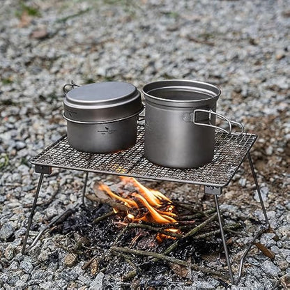 iBasingo Titanium Pot Pan Set Camping Cookware Ultralight Outdoor Backpacking Cooking Set with Folding Handle