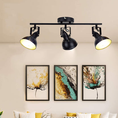 Depuley Retro 3 Way Swiveling Ceiling Spotlight, Kitchen Lights with 3 Trumpet-Shaped Shade, Black-Gold Metal Iron Cover, Rotatable Ceiling Lighting