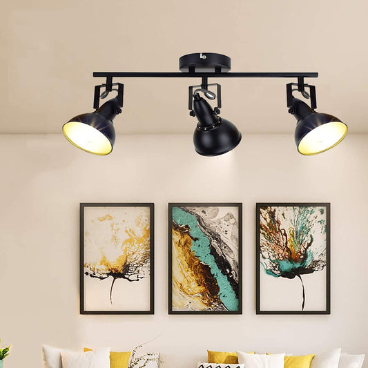 Depuley Retro 3 Way Swiveling Ceiling Spotlight, Kitchen Lights with 3 Trumpet-Shaped Shade, Black-Gold Metal Iron Cover, Rotatable Ceiling Lighting