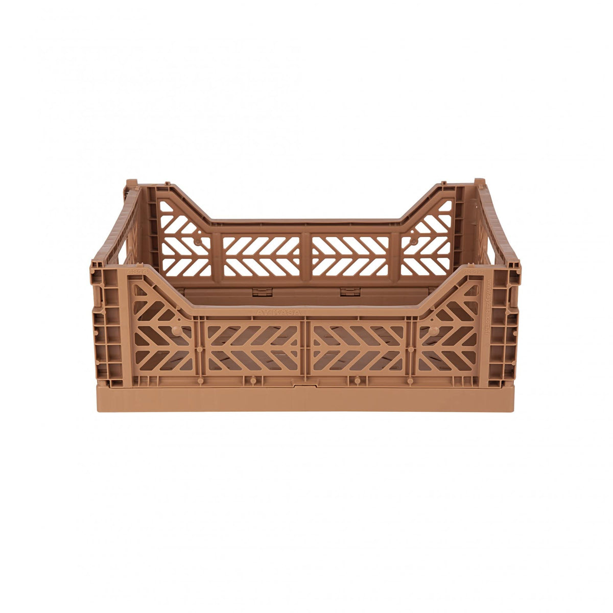 AYKASA Folding Crate, Sturdy Folding Box, Plastic, Stackable, Tan, Midi (40 x 30 x 14 cm)