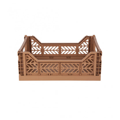 AYKASA Folding Crate, Sturdy Folding Box, Plastic, Stackable, Tan, Midi (40 x 30 x 14 cm)