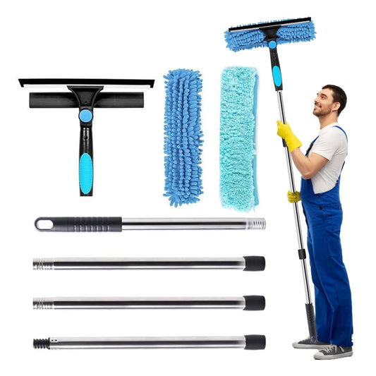 Bolizon Window Cleaning Equipment with Extension Pole70in, 180 Rotatable Squeegee & Microfiber Scrubber,176cm Professional Window Cleaning Kit for