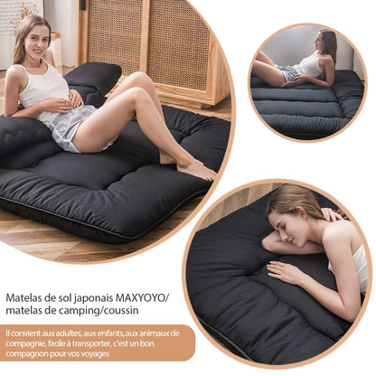 MAXYOYO Japanese Floor Mattress Futon Mattress, Thicken Tatami Mat Sleeping Pad Foldable Roll Up Mattress Dormitory Mattress Pad Floor Lounger Pillow