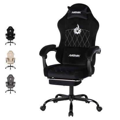 NIONIK Massage Gaming Chair with Footrest, Ergonomic Office Chair with Lumbar Support and Headrest