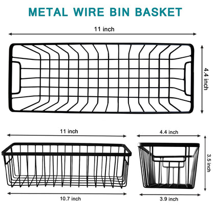 SheeChung Farmhouse Metal Wire Bin Basket with Wall Mount - Small, 4 Pack - Portable Hanging Wall Basket, Rustic Home Storage Organizer for Cabinets
