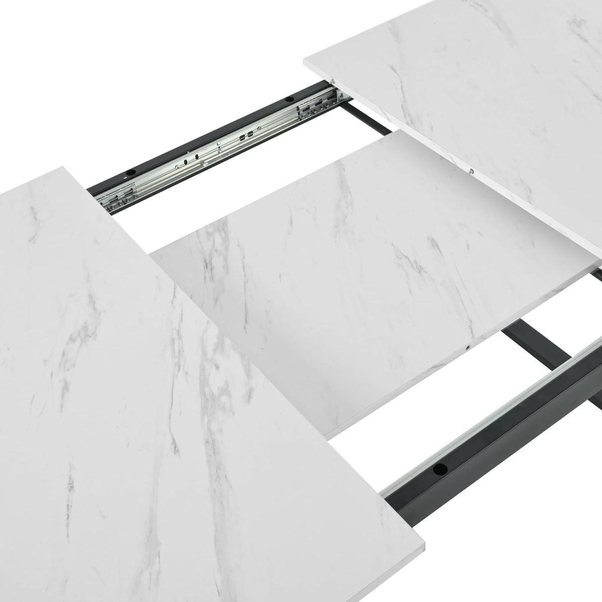 ModernLuxe Extendable Dining Table in Marble Pattern, Rectangular Kitchen Table with Iron Square Tube Legs for Home & Office, 140/180x80x75cm