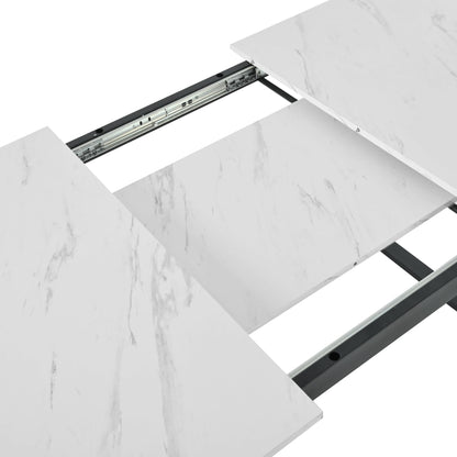 ModernLuxe Extendable Dining Table in Marble Pattern, Rectangular Kitchen Table with Iron Square Tube Legs for Home & Office, 140/180x80x75cm