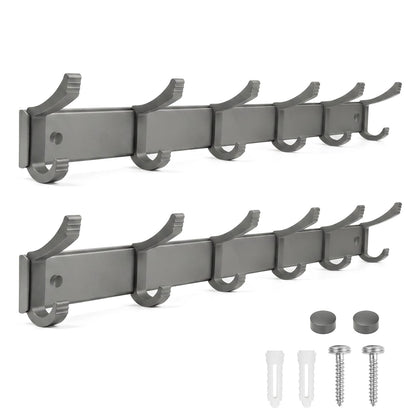 NONETO 2 Pack Coat Hooks Wall Mounted with 6 Movable Coat Rack (Grey)