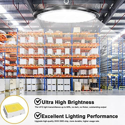 4Pack 200W UFO LED High Bay Light 20000 Lumens Industrial Lamp Commercial Area Lighting Fixture, Daylight White 6500K LED Shop LightsCommercial Lighting Fixture for Workshop Factory Warehouse Garage