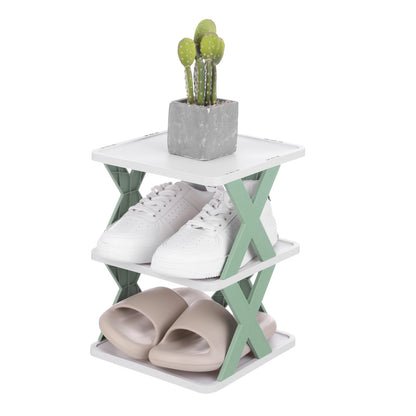 sourcing map 3-Tier Plastic Shoe Rack, Vertical Shoe Rack Stackable Storage Organizer Folding Space-Saving Narrow Slot Shelf for Closet Livingroom