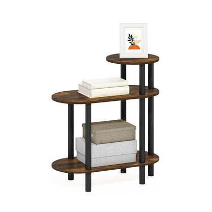 Furinno TURN-N-TUBE Side Table, 3-Tier Oval Sofa End Table with Open Shelf, Toolless Assembly Night Stand, Bedside Table, for Living Room, Bedroom