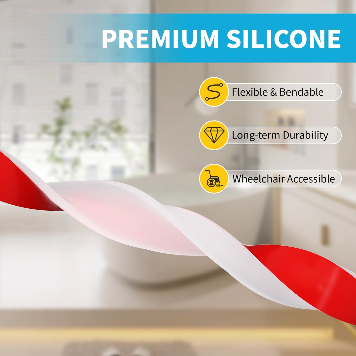DLYYPLUS 67"/1.7M Wet Room Floor Barrier Self-Adhesive Silicone Shower Threshold Water Dam Keeps Water Inside Threshold Dry and Wet Separation
