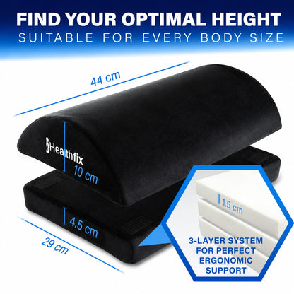 Healthfix® Ergonomic Footrest for Desk etc. Improved sitting posture thanks to height-adjustable footrest with integrated fluffy foot pocket