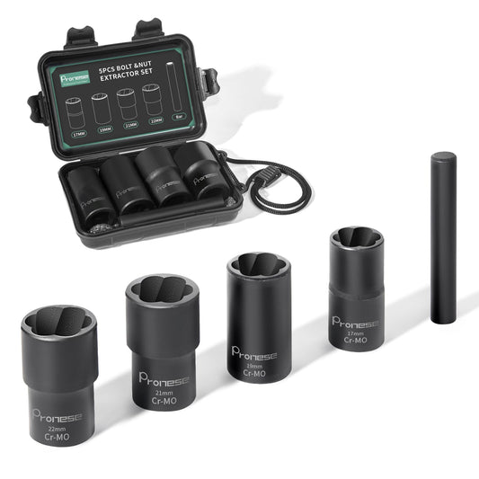 Pronese 1/2" Drive Twist Socket Set Wheel Nut Remover,Locking Wheel nut Removal Tool to Remover Damaged Rusted Lug Nut,Big Bolt Extractor Set 5Pcs