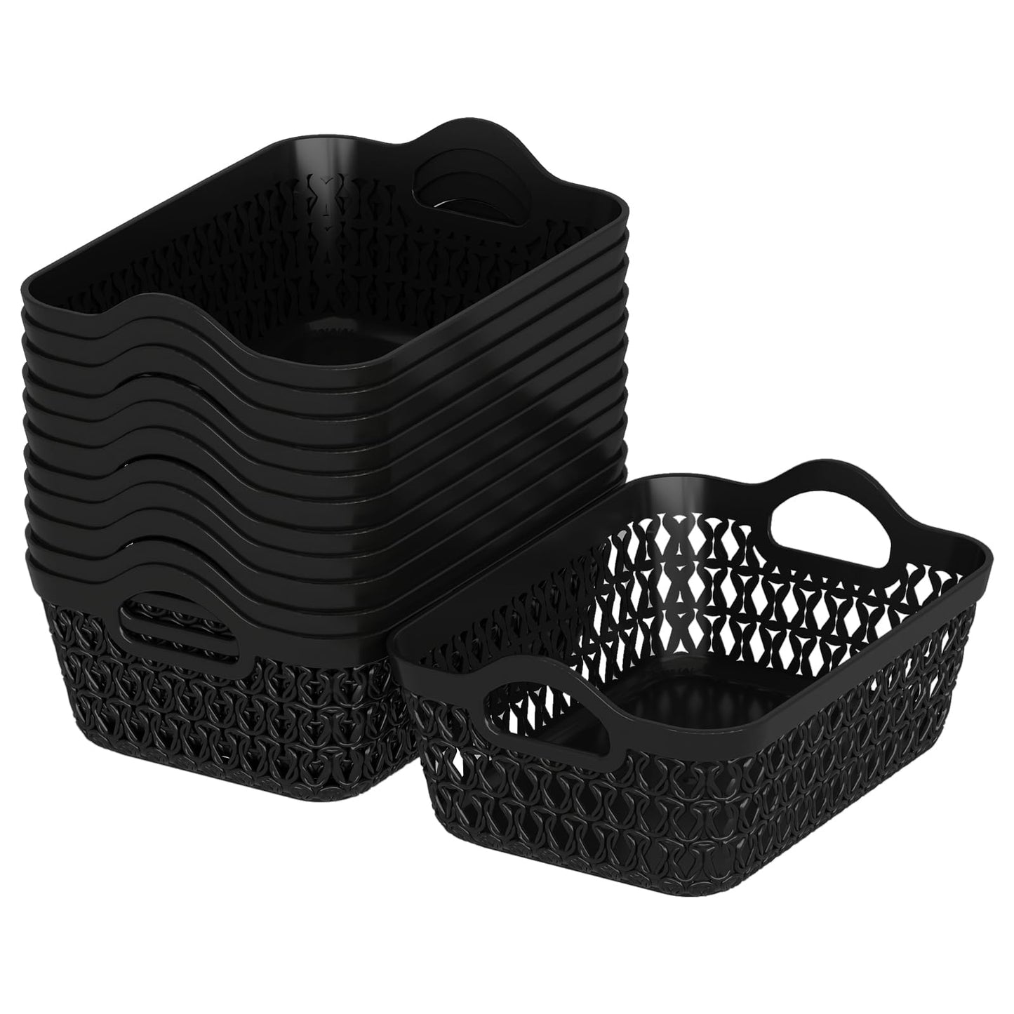 Yesdate Set of 12 Office Small Desk Storage Basket Set, Cupboard Storage Organiser Baskets, Mini Shallow Basket, Black