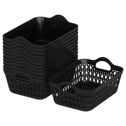 Yesdate Set of 12 Office Small Desk Storage Basket Set, Cupboard Storage Organiser Baskets, Mini Shallow Basket, Black