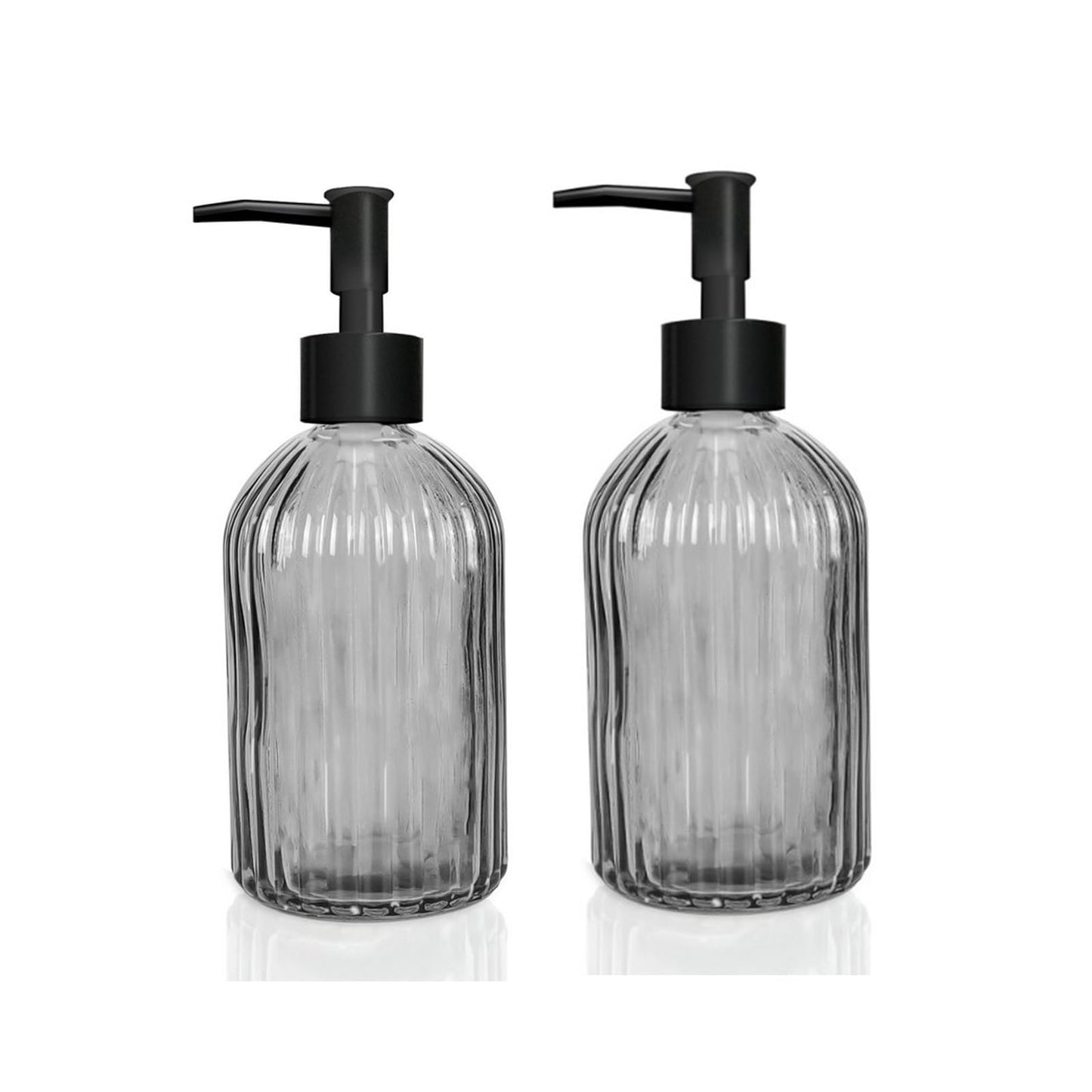 Ulable 2 Pack Glass Soap Dispensers 400 ML/14Oz, Pump Bottle Dispenser Grey