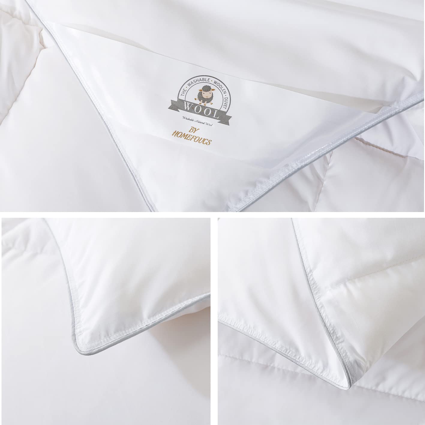 HOMEFOUCS King Size Duvet,13.5Tog Luxurious Wool Duvet, Washable Wool Filled Quilt, 230T Soft Fabric(King size: 230x220cm)