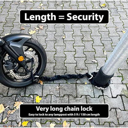 KOHLBURG 6 kg Massive Motorcycle Security Chain Lock - 150cm Long with Our Highest Security Level 10plus of 10 - Heavy Duty 13mm Steel Chain as Anti Theft Motorcycle Lock, Scooter & ebike Lock