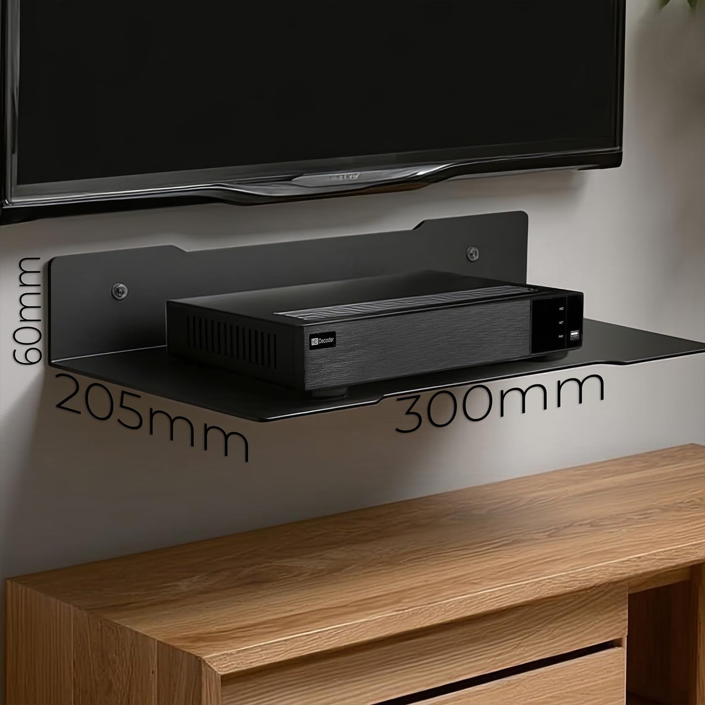 Maclean decoder wall shelf, single, max. 5kg, steel, MC-122