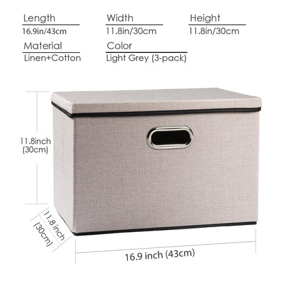 Prandom Storage Boxes with Lids Large,Collapsible Linen Fabric Storage Box,Decorative Bins,Really Useful Box,Clothing