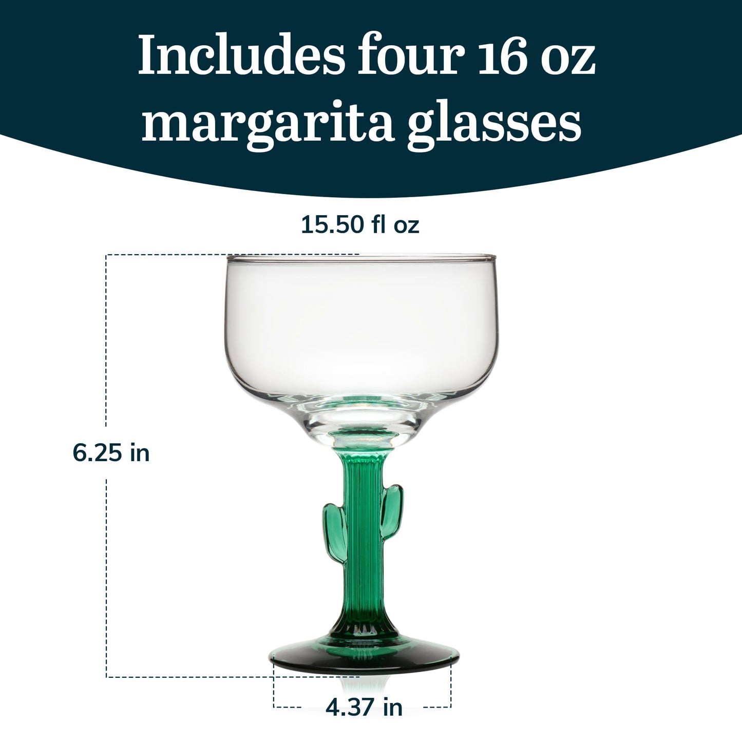 Libbey Cactus Margarita Glasses, 16-Ounce, Set of 4