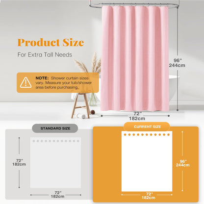 BTTN Extra Long Linen Look Shower Curtain, Waterproof, 182x244cm, Pink