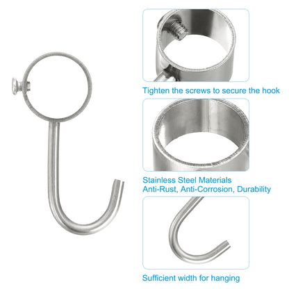 Sourcing Map 6Pcs Stainless Steel Pipe Rod Hooks, Silver, 25mm/0.98" Inner Dia, Adjustable Closet Rod Hooks, Coat Hook for Wardrobe Hanging Pots