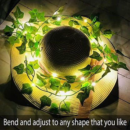 Fielegen 4 Pack 2 Meter Vine with Lights, Fake Ivy String Lights Battery Operated 80 LED Green Leaf Lights, Artificial Garland Plant Vine Fairy Light for Bedroom, Garden, Wall, Room, Party Decor