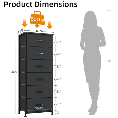 CAIYUN 6 Drawer Tall Dresser, Dresser for Bedroom Entryway Hallway, Closet Storage Drawer, Commode De Chambre, Armoire De Rangement, Black