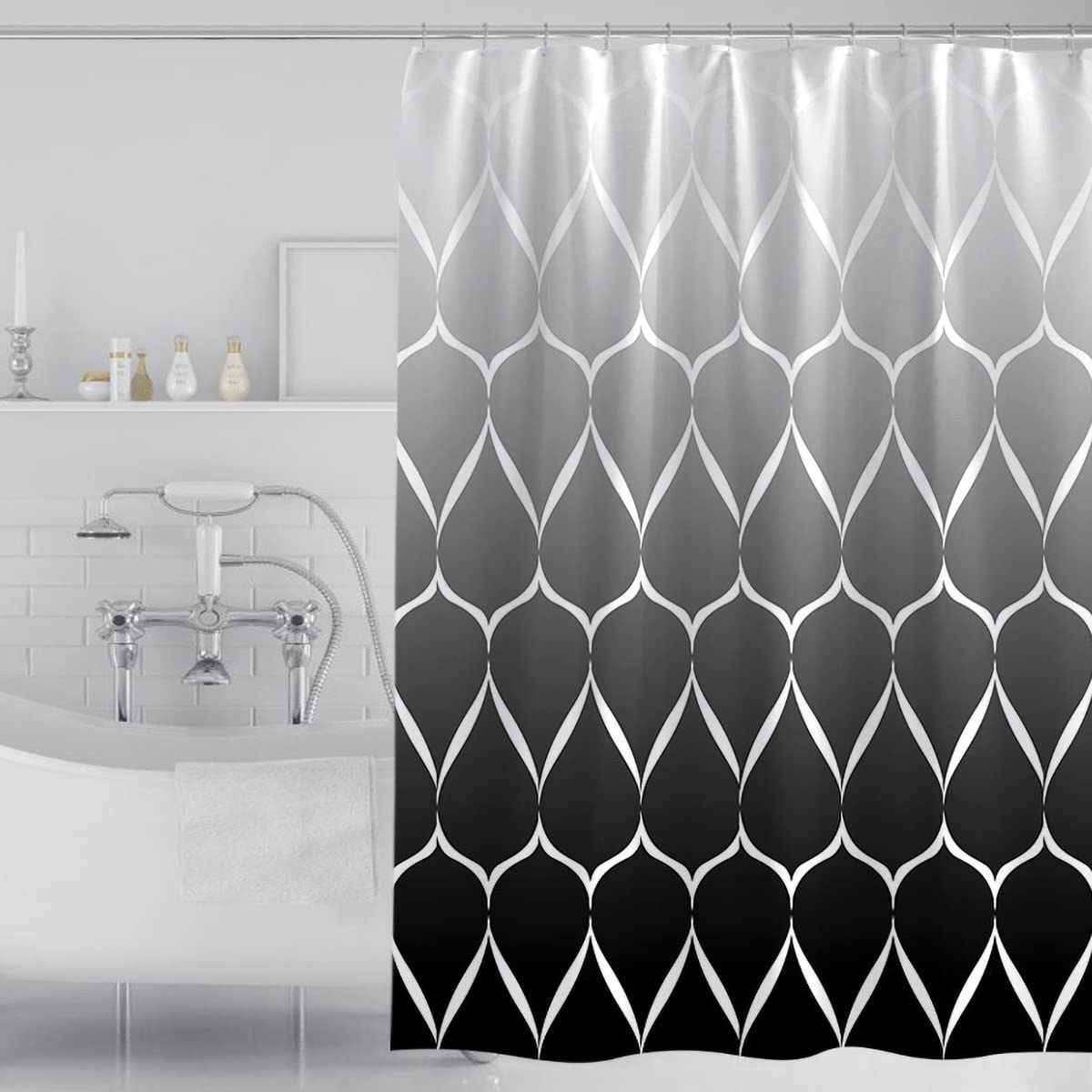Tennove Shower Curtain 200x200cm Geometric Bathroom Curtain Waterproof Thick Polyester Fabric Long Shower Curtain Washable Bathtub Curtain with Hooks,