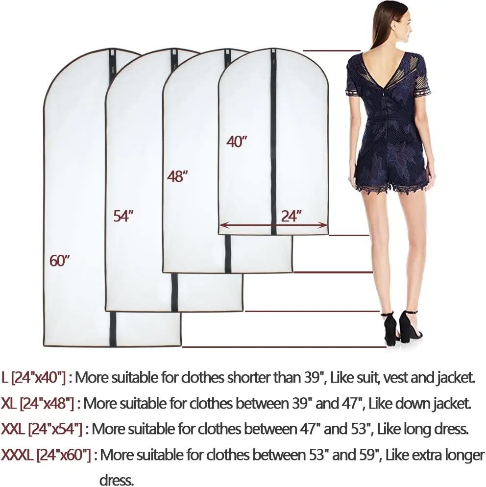 Hanging Garment Bags 12 Pack Breathable Suit Bag Covers with Zip PEVA Clothes Cover Bags Coat Garment Bags Waterproof Dress Cover Bags for Wardrobe