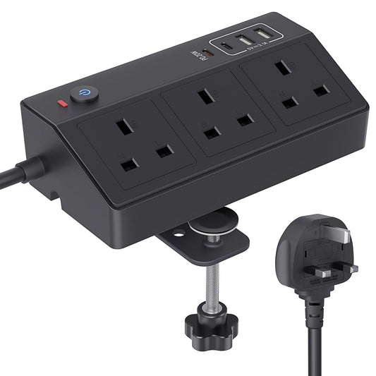 Desk Power Socket with USB C Slots, HAFINO PD 20W Fast Charging Power Station, 2M Extension Lead with USB Slots with Removable Clamp, Desktop Power
