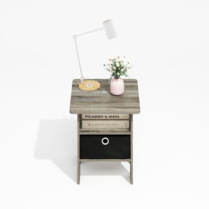 Furinno MODERN Square Top Side Table with Storage Bin, Grey Oak