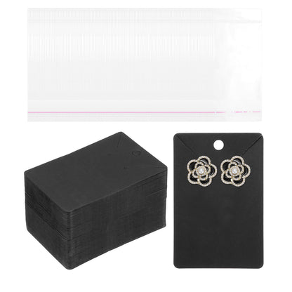 PATIKIL Earring Display Cards, 150 Pcs Necklace Display Holder Card with Packaging Bags for Hanging Earrings Necklace Ear Studs, Black