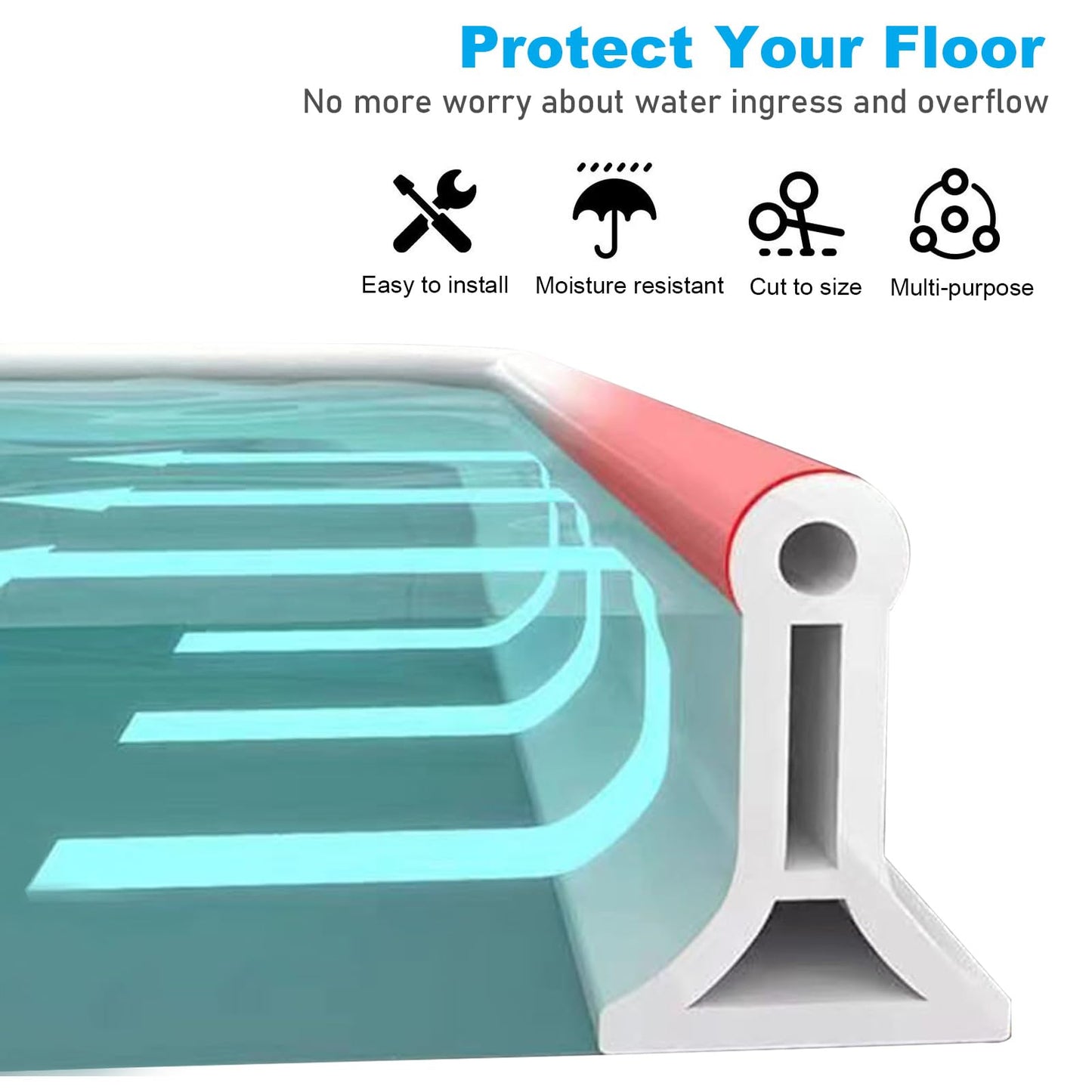 Inscrip Splash Protection Strip, Shower Self-Adhesive Curved Shower Threshold, Shower Strip Floor for Wet and Dry