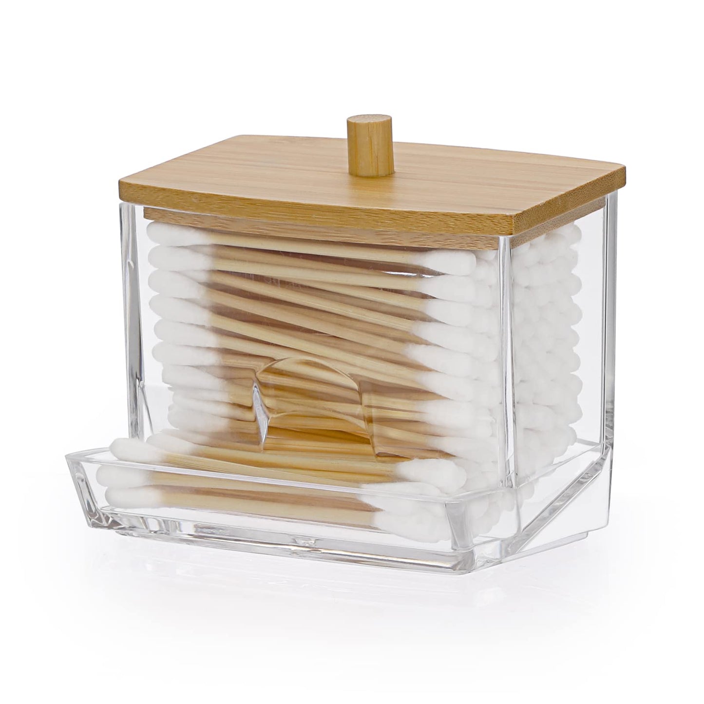 SUMTree L-shaped Qtip Cotton Ball Holder Qtip Dispenser with Bamboo Lid