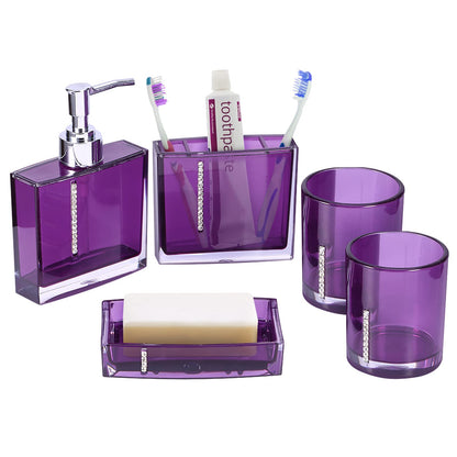 5 Piece Bathroom Accessory Set, Modern Design Acrylic Luxury Bath Vanity Set with Soap Dish, Tooth Brush Holder, Emulsion Bottle