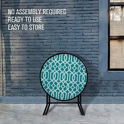 PHI VILLA Folding Side Table, Foldable Coffee Outdoor Garden Small Round Patio Table - Turquoise