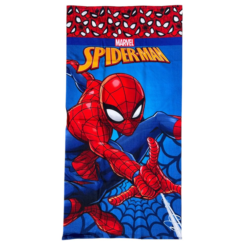 CARTOON Spider-Man Children's Beach Towel, 70 x 140 cm, Microfibre 100% Polyester, 245 g/m², Absorbent and Quick Drying, Lightweight and Compact