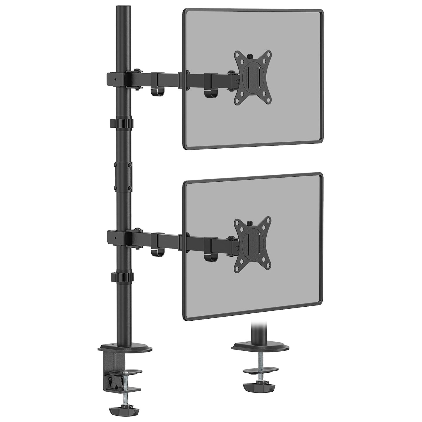 WORLDLIFT Dual Monitor Stand- Vertical Stack Monitor Desk Mount for Two Screens Up to 32 Inch Height Adjustable Screen Supports with Swivel, Tilt,