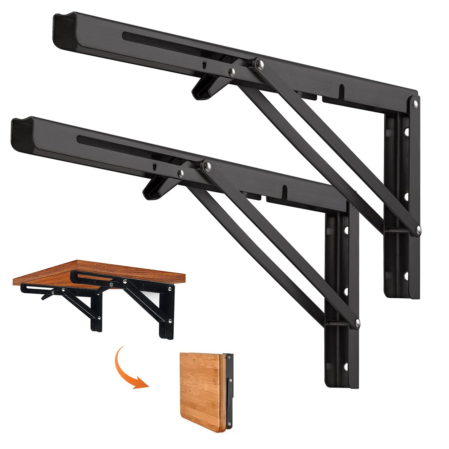 Quanerba Pack of 2 Folding Shelf Brackets 20in/50cm(Max Load 220lb) Heavy Duty Outdoor, Shelf Brackets & Supports, Folding Hinge for Home, Kitchen,