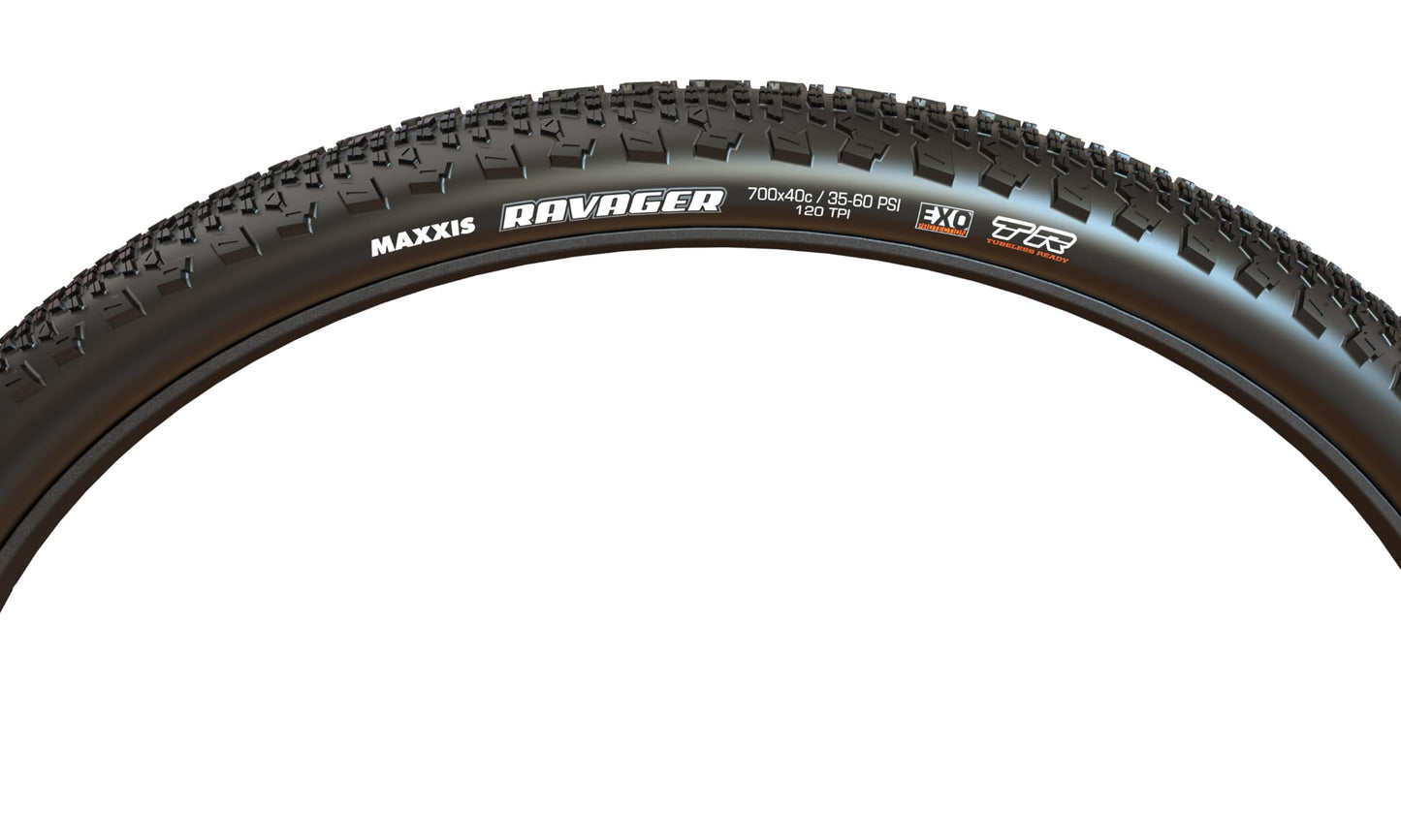Maxxis Ravager Bicycle Tyre with Folding Bead 700x45c Dual Compound, EXO, Tubeless Ready, Black