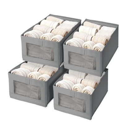 lisetar 4 Pack Foldable Linen Wardrobe Storage Organiser with Clear Window — Clothes Organiser for Wardrobe