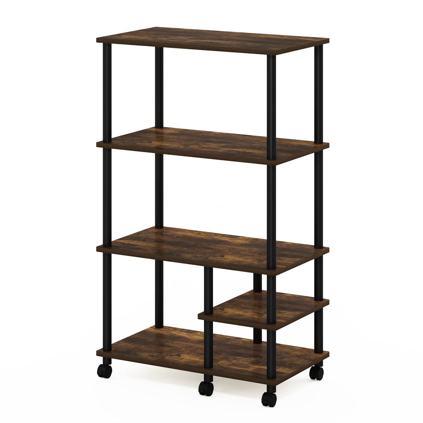 Furinno TURN-N-TUBE Bakers Rack with Wheels, 4-Tier Kitchen Storage Cart, Kitchen Cart, Coffee Bar, Pantry Organizers and Storage, Amber Pine