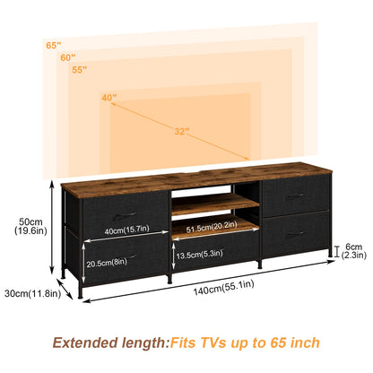 Forthcan TV Stand Cabinet, TV Unit with 5 Drawers, 140 cm, Black