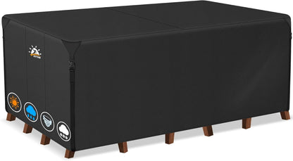 Zettum 285x190x73cm Large Garden Furniture Covers Rectangular 600D Heavy Duty Oxford Fabric Furniture Cover for Patio Table and Chair Set Anti Rain &